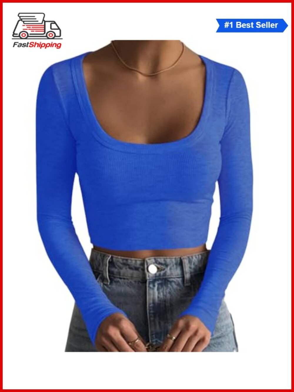✨ Artfish Women's Square Neck Long Sleeve Ribbed Slim Fitted Crop Top